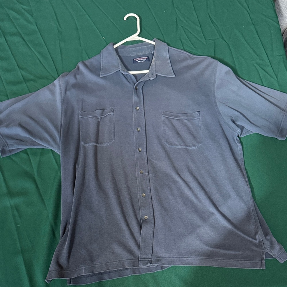 Roundtree & Yorke 3XLT Tall Navy Button Shirt Big & Tall Casual Short Sleeve